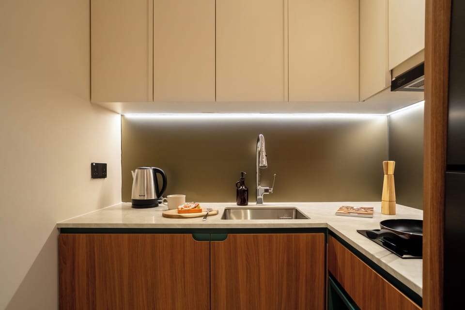 Standard Suite, 1 Queen Bed with Sofa bed, City View | Private kitchen | Coffee/tea maker, full-size fridge, microwave, dishwasher