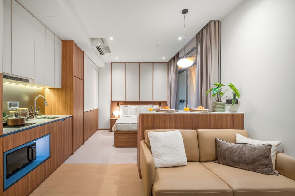 Junior Studio, City View | Private kitchen | Coffee/tea maker, full-size fridge, microwave, dishwasher