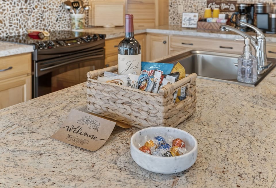 Welcome to Le View Chalet by Catskills Luxe! Enjoy some complimentary snacks after a long drive.