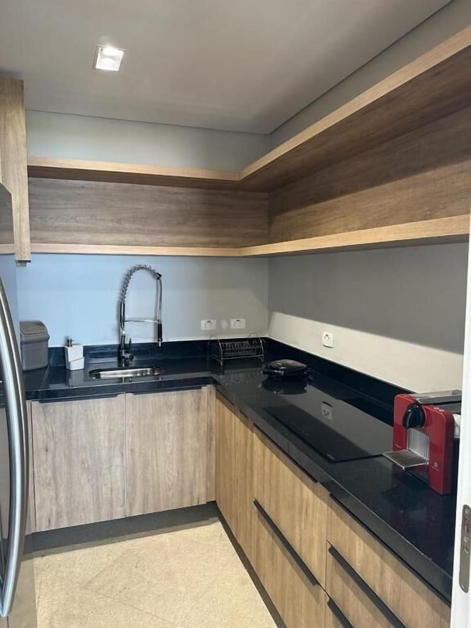 Fridge, microwave, espresso maker