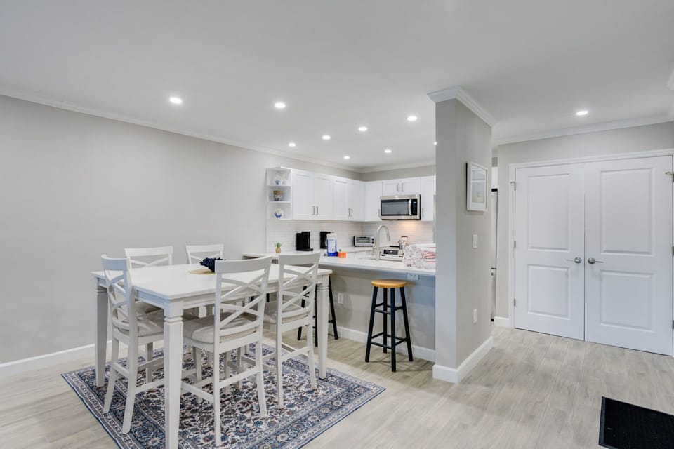 Expansive living room and renovated kitchen