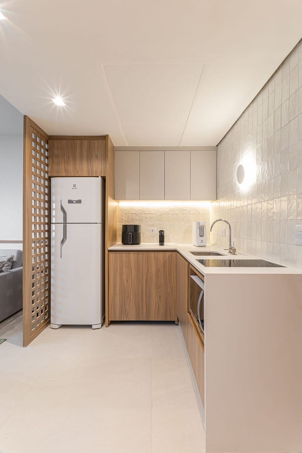 Apartment | Private kitchen | Full-size fridge, microwave, cookware/dishes/utensils, cleaning supplies