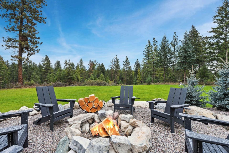 Fire pit and outdoor seating for quiet Montana evenings.