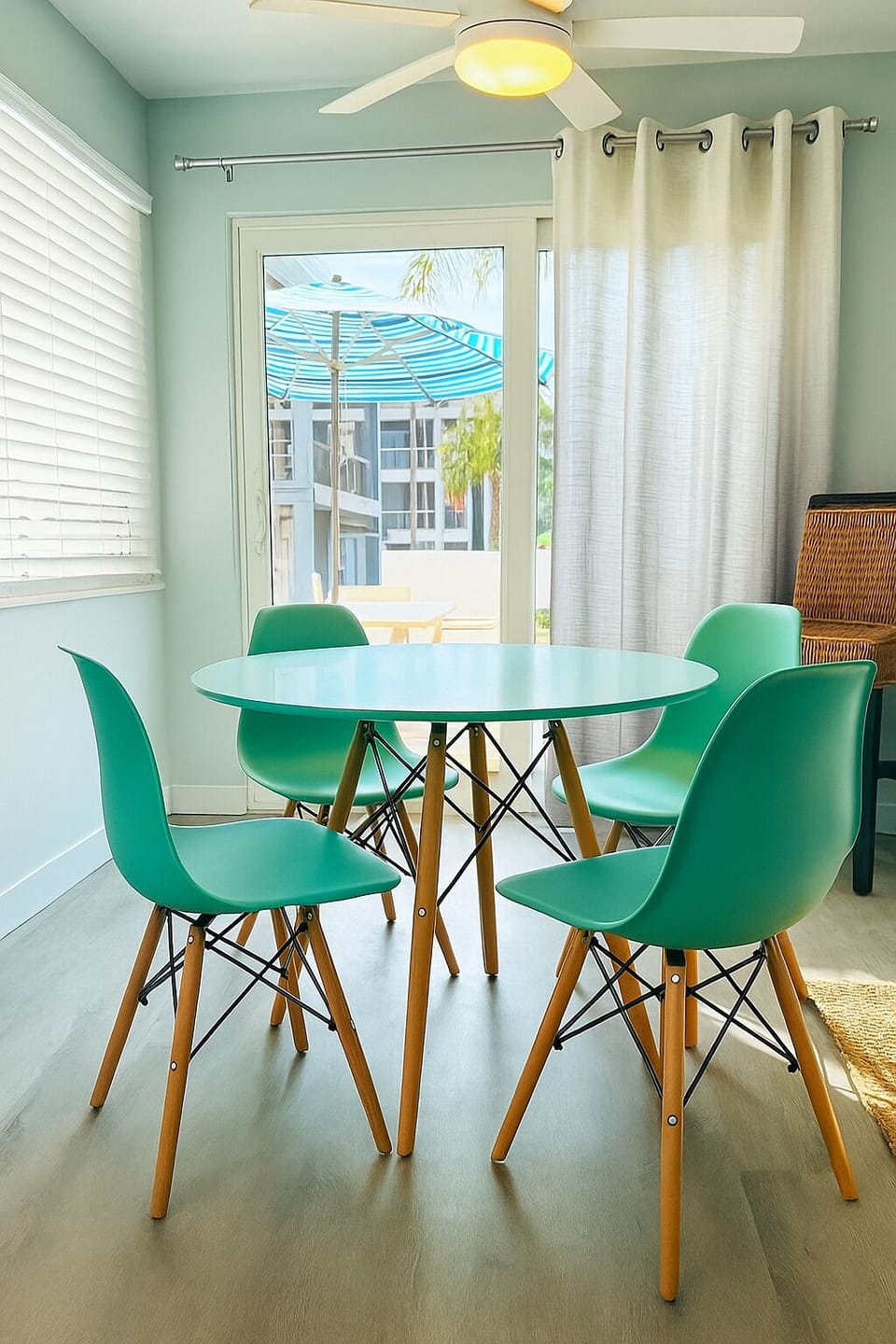 Dining table by glass sliding doors