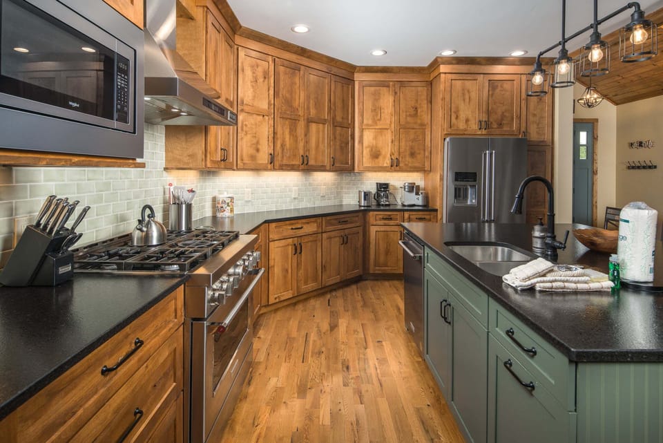 Fully equipped kitchen with stainless steel appliances