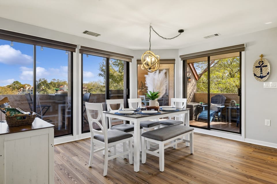 Dining area leading to wrap around balcony