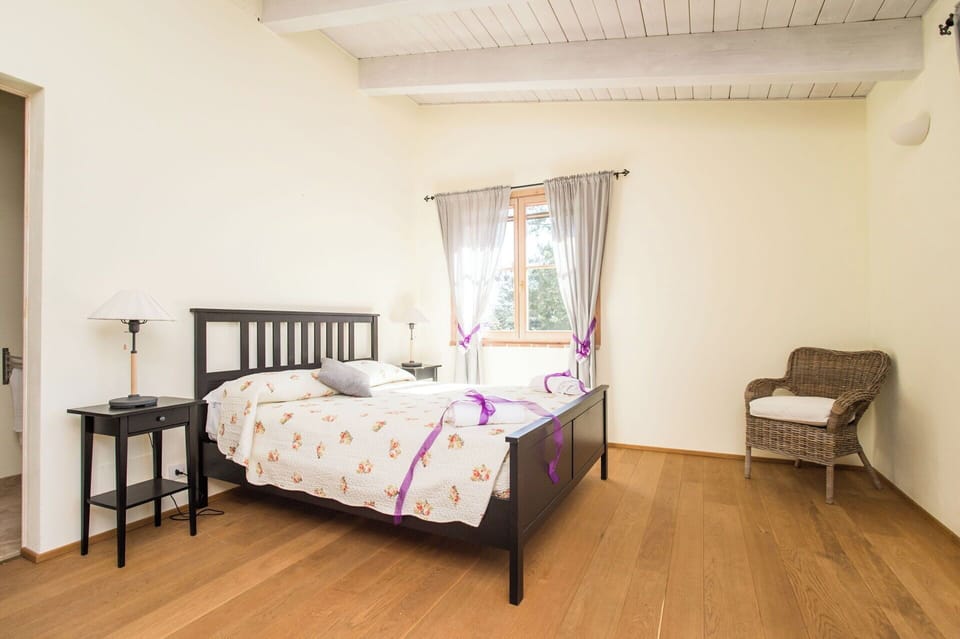 Furniture, Bed, Interior Design, Flooring, Floor, Wood Flooring, Bedroom, Wall, Wood, Bed Sheet