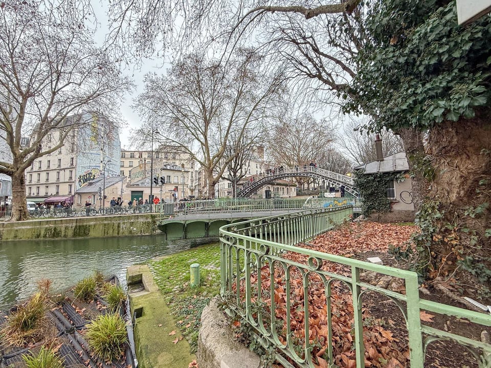 View of the canal’s turning bridge and pedestrian bridge