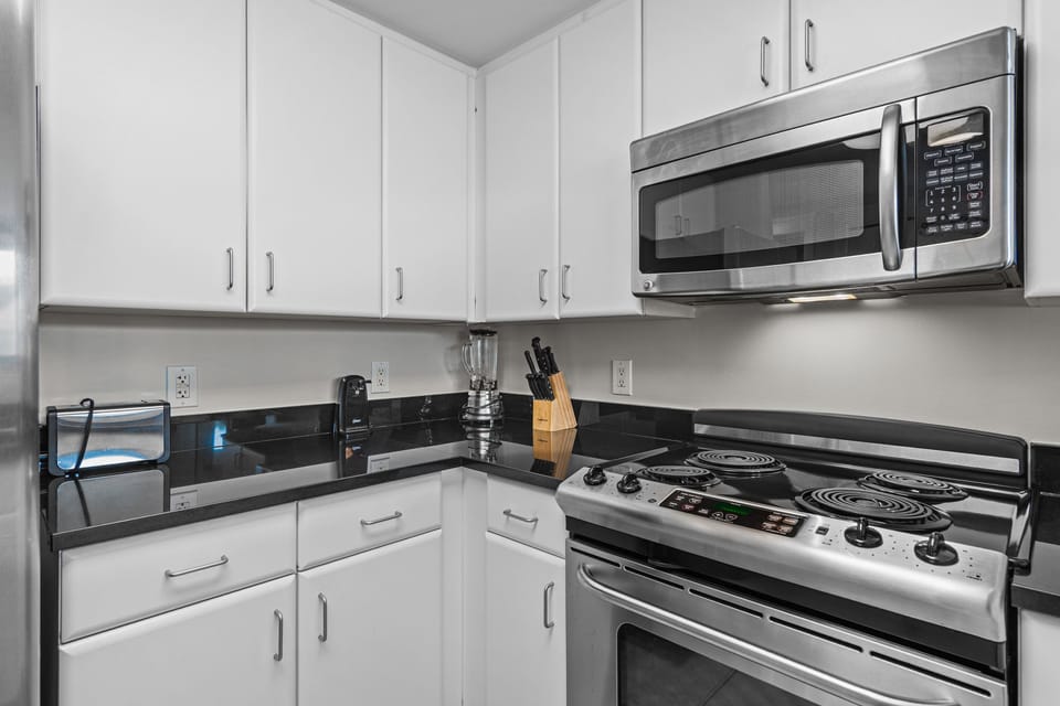Kitchen with stainless steel appliances