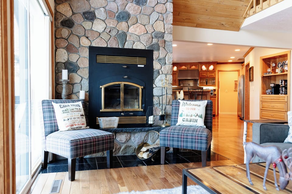 Working wood-burning fireplace 