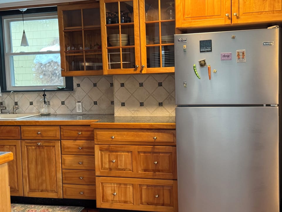 Kitchen is open and bright