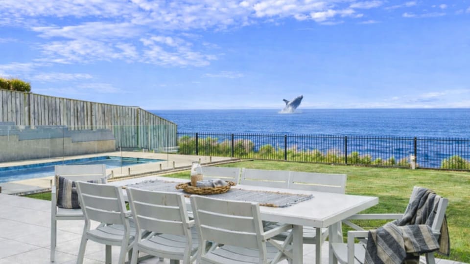 Salt n Sol | Downstairs uncovered alfresco dining | Table converts to table tennis table | Pool | Outdoor lounge | Ocean views 