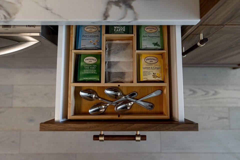 Fully stocked tea drawer.