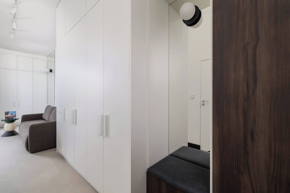 Simple entrance zone with storage and access to the studio space.