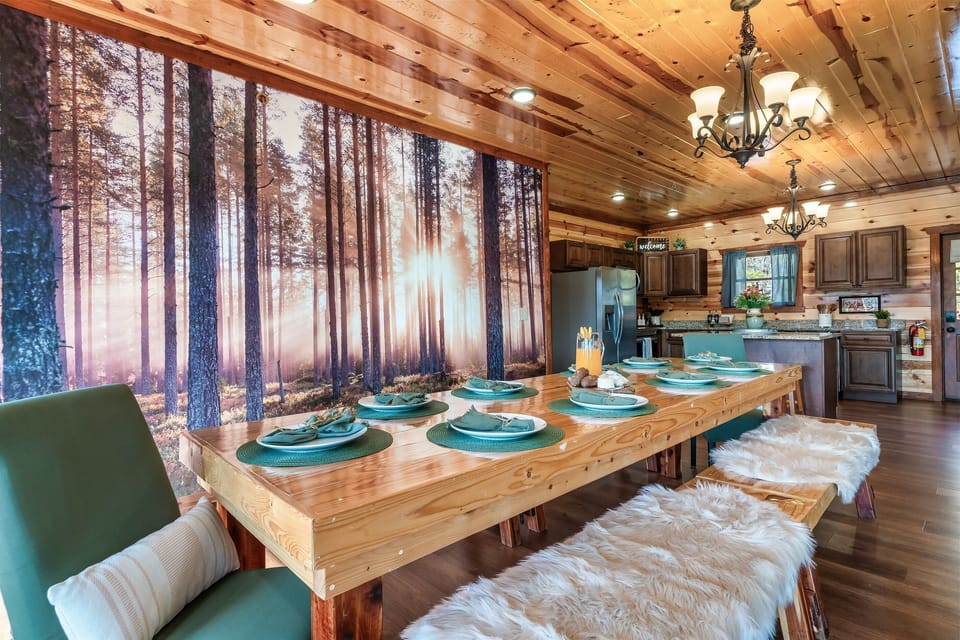 Cozy table made for connection - meals, laughs, and memories included.