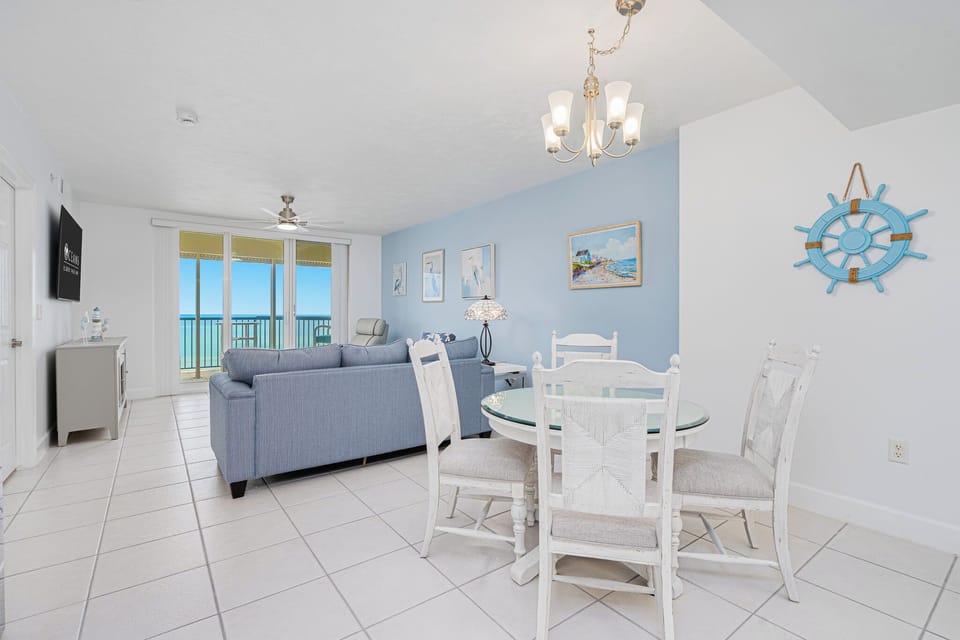 Dining area with an oceanfront view