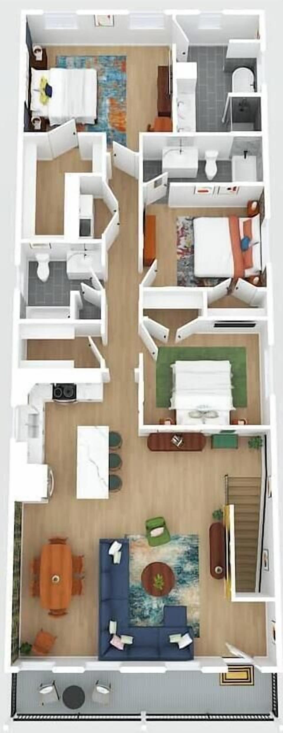 floor plan. All bedrooms private! 