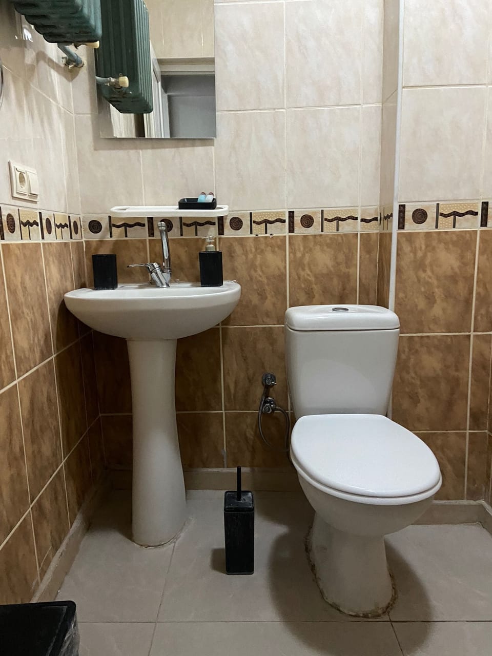 Combined shower/tub, towels, soap, shampoo
