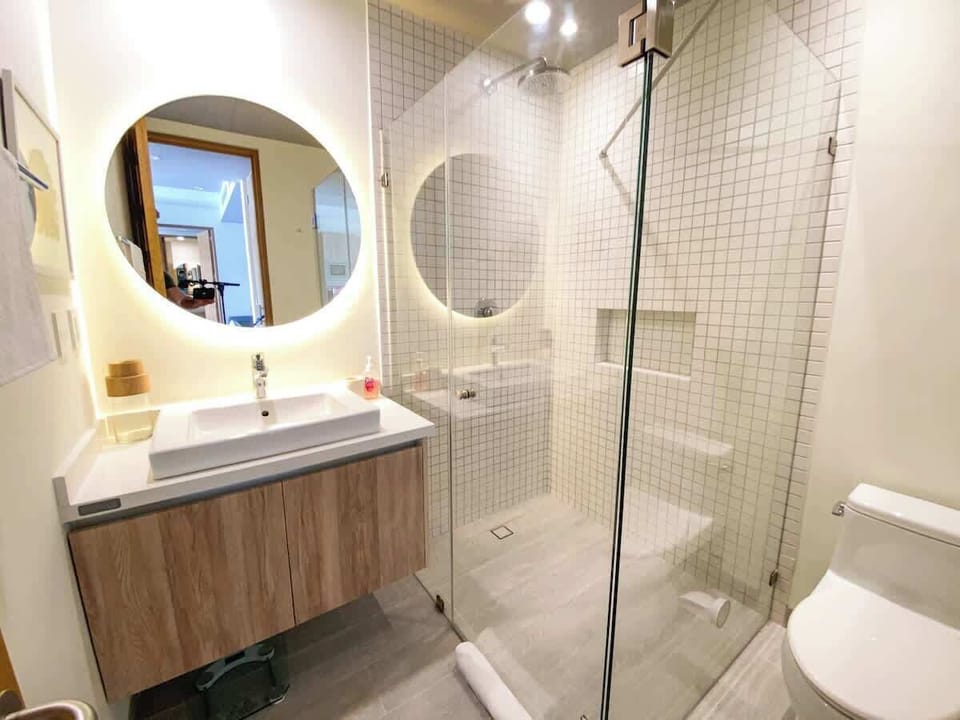 Chic bathroom with a sleek, modern design.