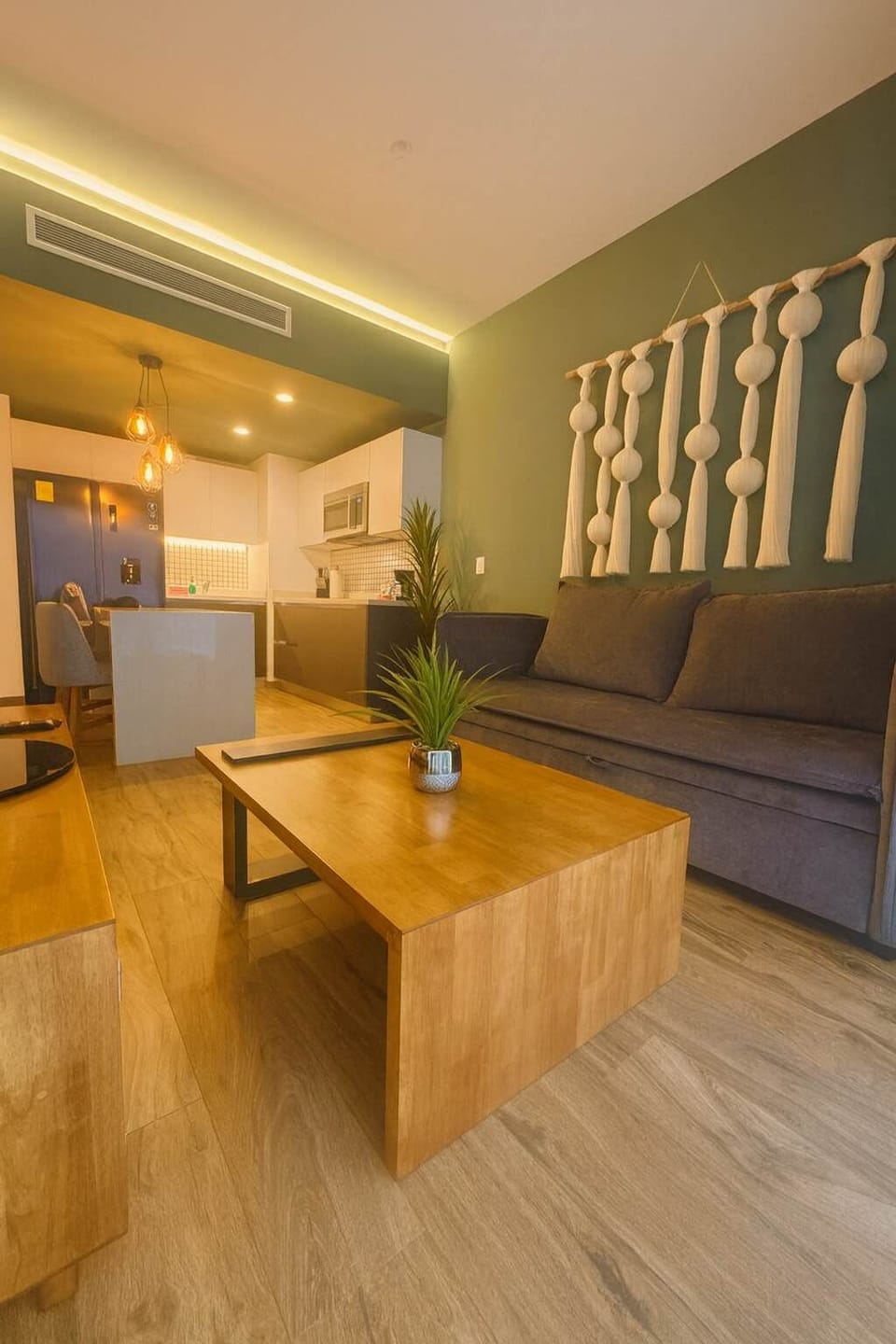 The kitchen area is very spacious and equipped with everything you need if you wish to stay and cook.