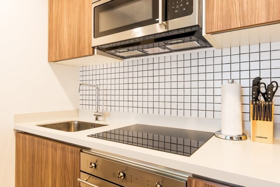 The kitchen space is spacious and comfortable.