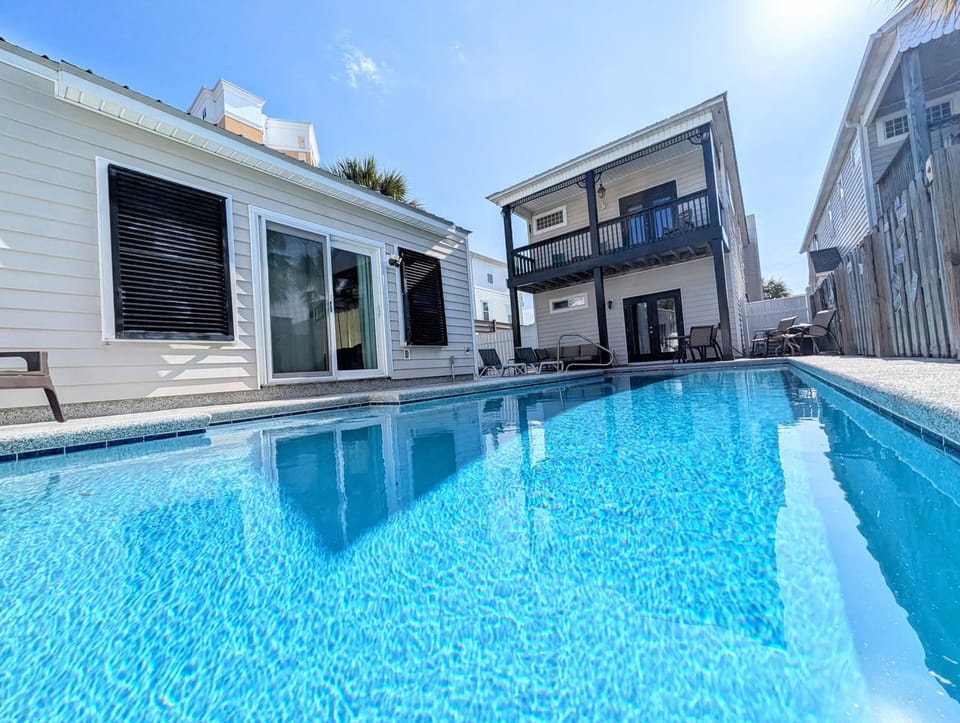 Private backyard pool with Pool Cabana and spacious pool deck