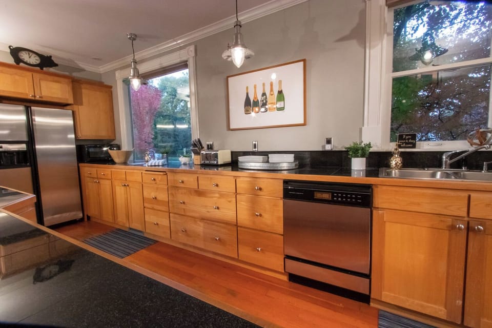 Incredibly well-equipped kitchen, thoughtfully set up for cooking meals meant to be shared.