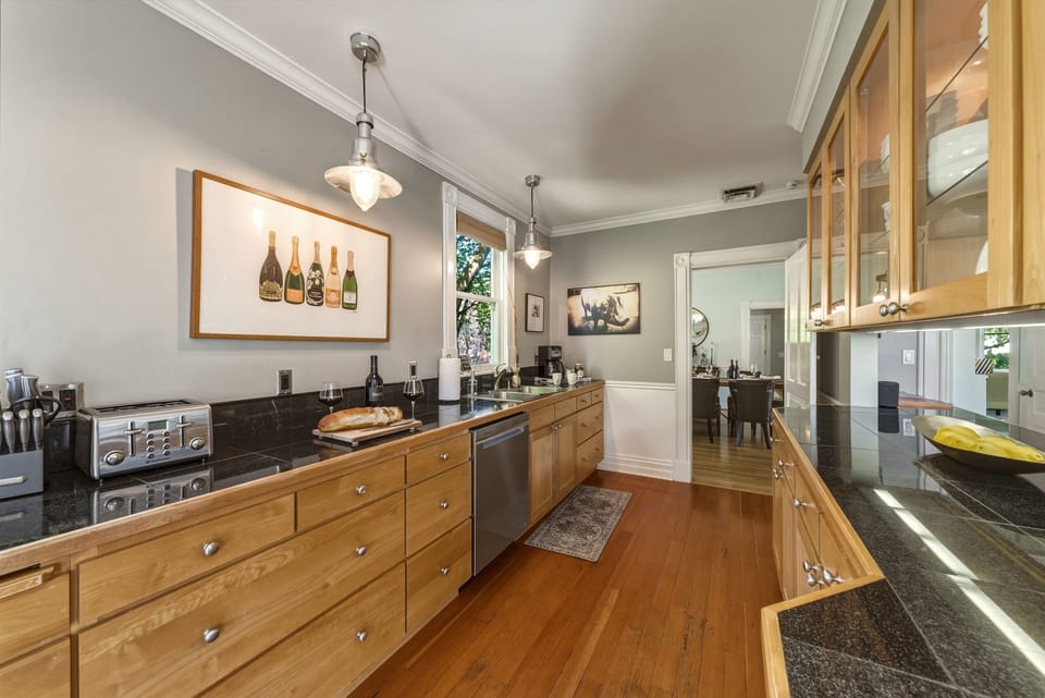 Incredibly well-equipped kitchen, thoughtfully set up for cooking meals meant to be shared.