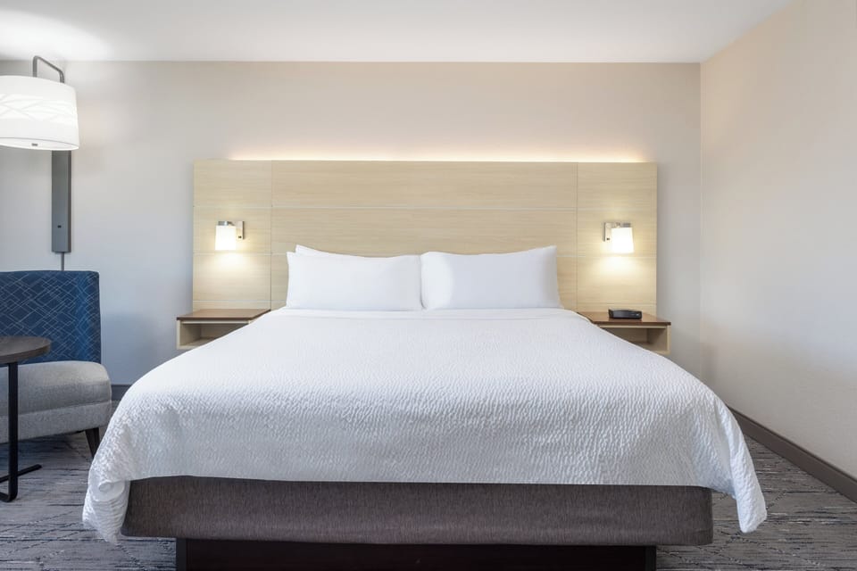Premium bedding, pillowtop beds, desk, laptop workspace