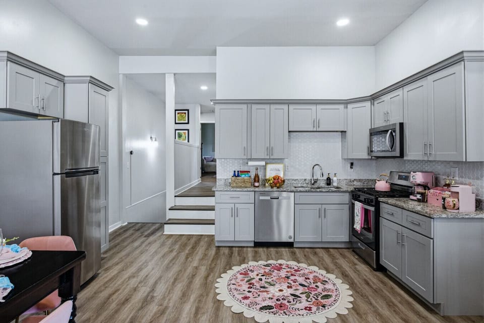 Fully equipped kitchen for easy at-home meals with stainless steel appliances