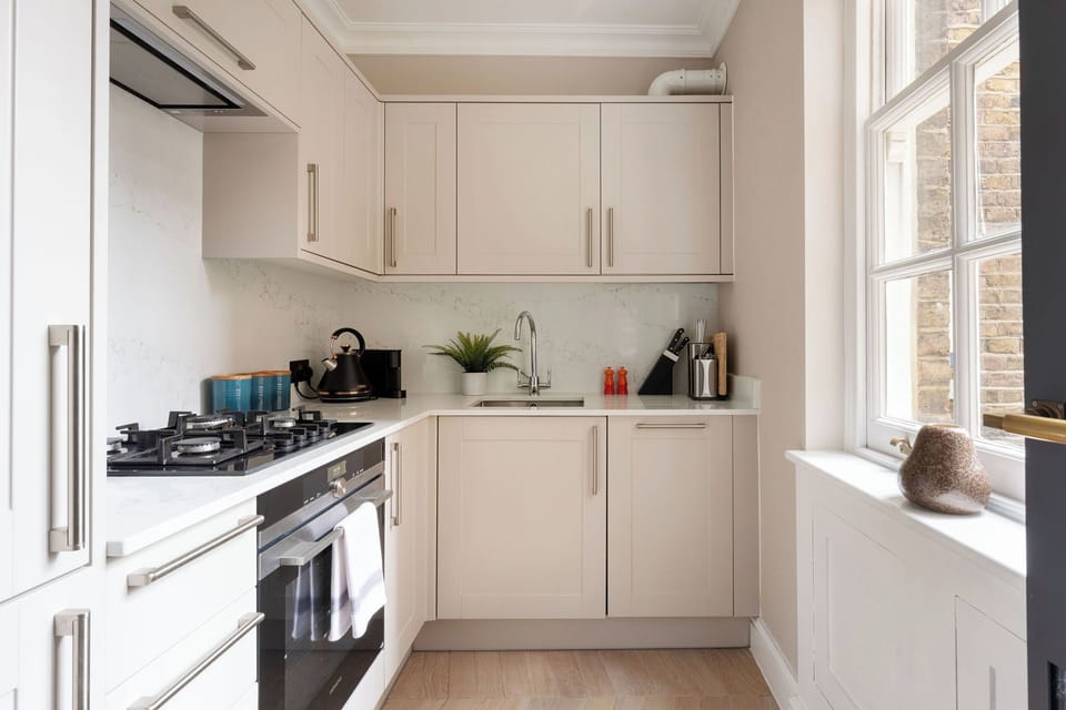 Deluxe Apartment, 2 Bedrooms | Private kitchen | Full-size fridge, microwave, oven, stovetop