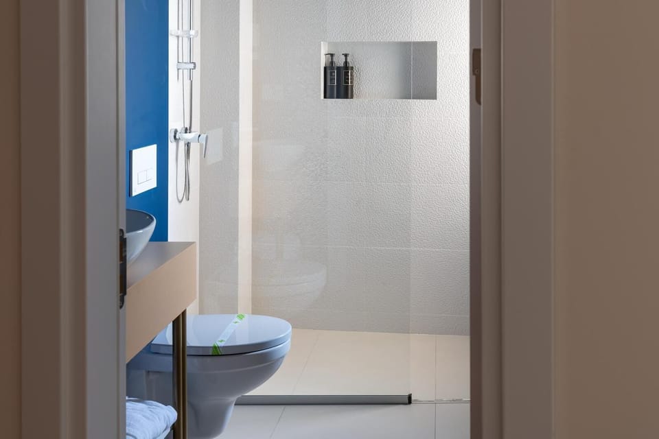 Shower, hair dryer, bathrobes, slippers