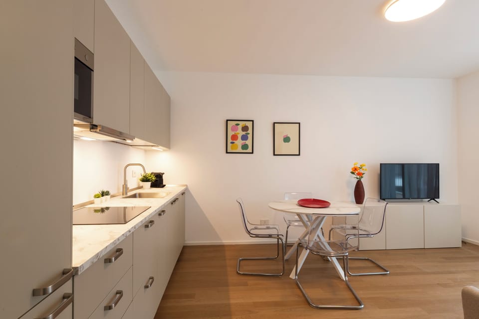 Deluxe Apartment | Private kitchen | Full-size fridge, microwave, stovetop, dishwasher