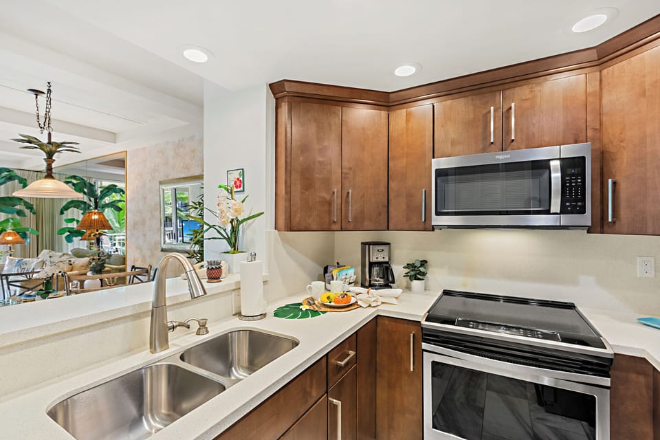 Everything you need, right at your fingertips. A fully equipped kitchen stocked with all the essentials. Perfect for cooking your favorite meals in paradise.