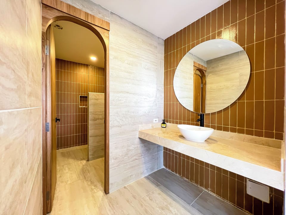 Comfort Quadruple Room, Pool View | Bathroom | Shower, towels, soap, toilet paper