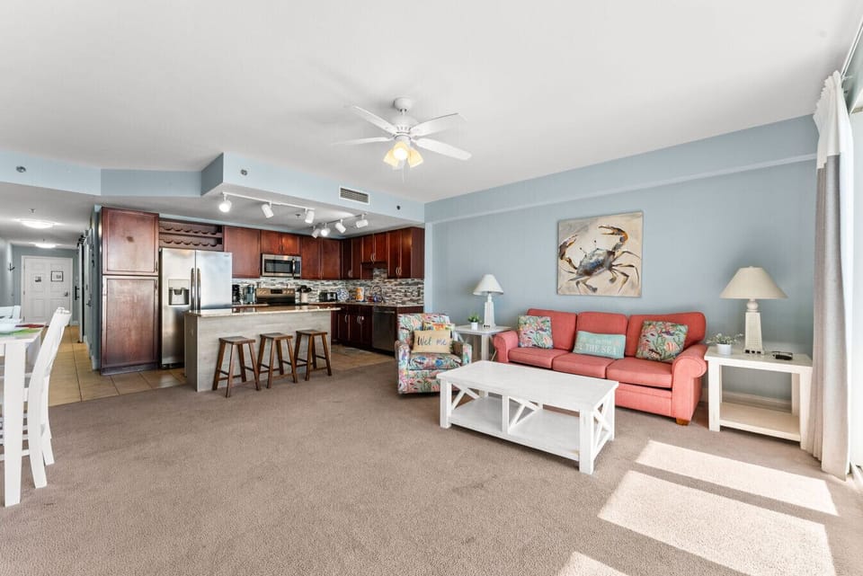 Spacious Living Area with Ocean Views, Private Balcony Access, Flat Screen TV and Sleeper Sofa