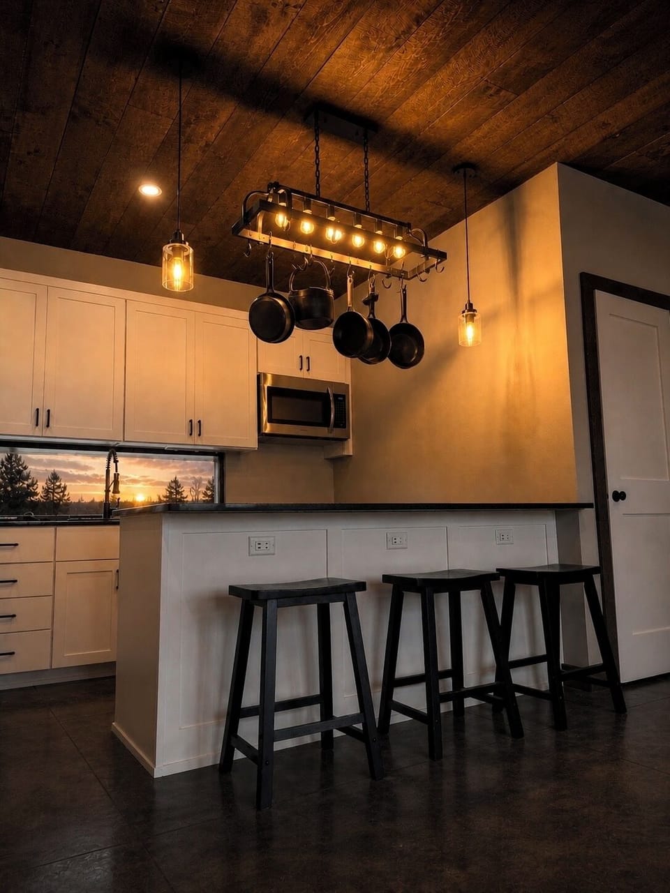 The new hanging pot rack and lighting is now in! This place has gorgeous views!