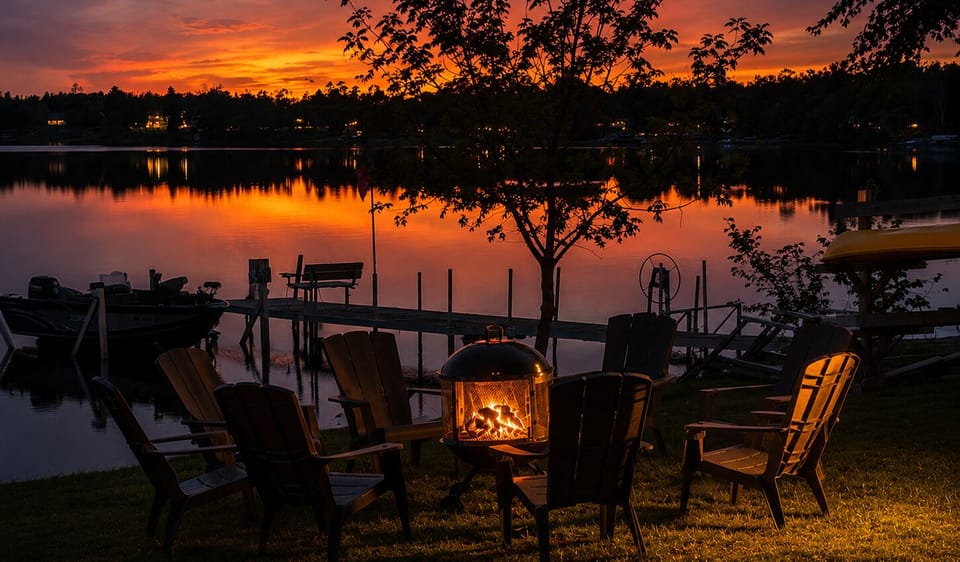 We have a bonfire ring set up for you in your group to enjoy a fire by the lake!