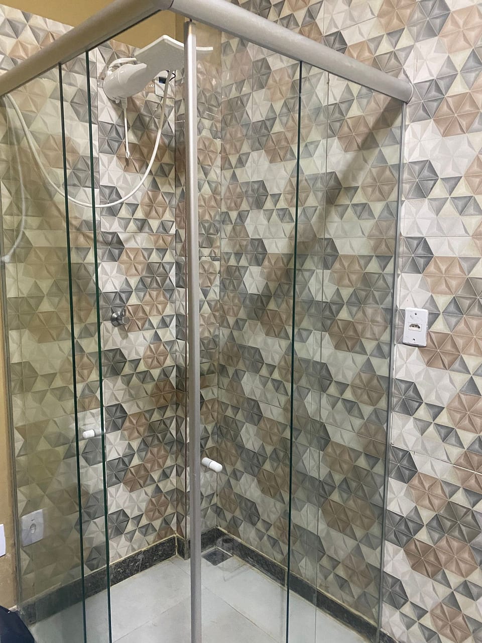 Shower, towels, toilet paper