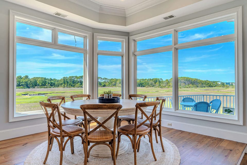 Dining room designed for gathering and shared meals.