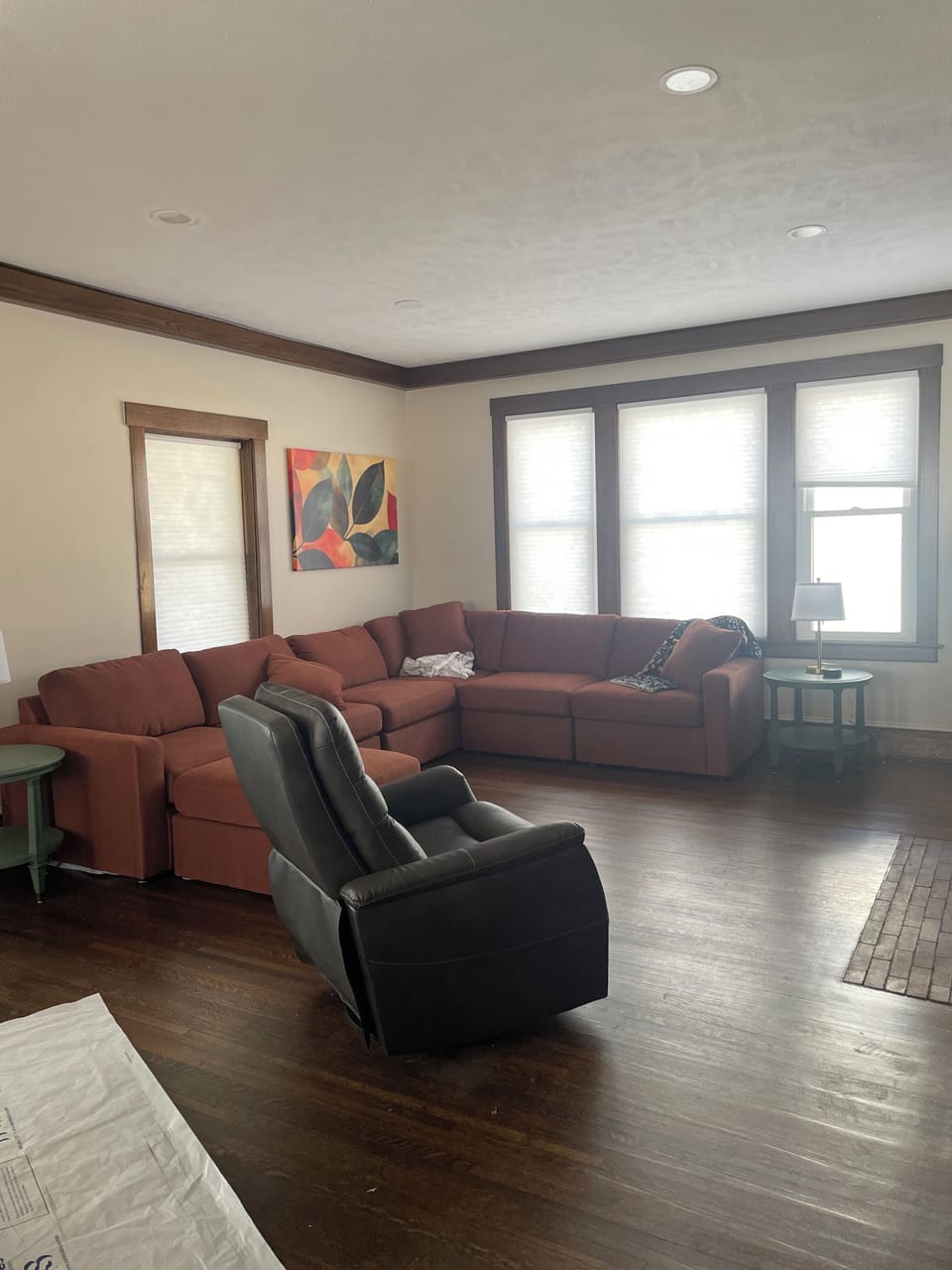 Snuggle in! Spacious living room is perfect for a cozy night in or watching tv.