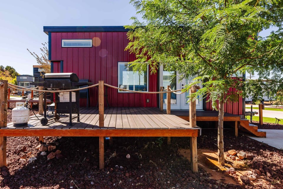 Relax on Ruby Red’s private outdoor deck featuring a BBQ grill, fire pit, and comfortable seating. Enjoy mountain views and fresh Southern Utah air after a day exploring Zion National Park.