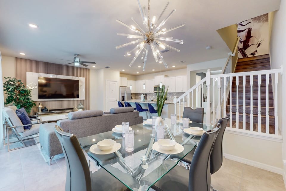 Dining area with seating for 8 & high chair