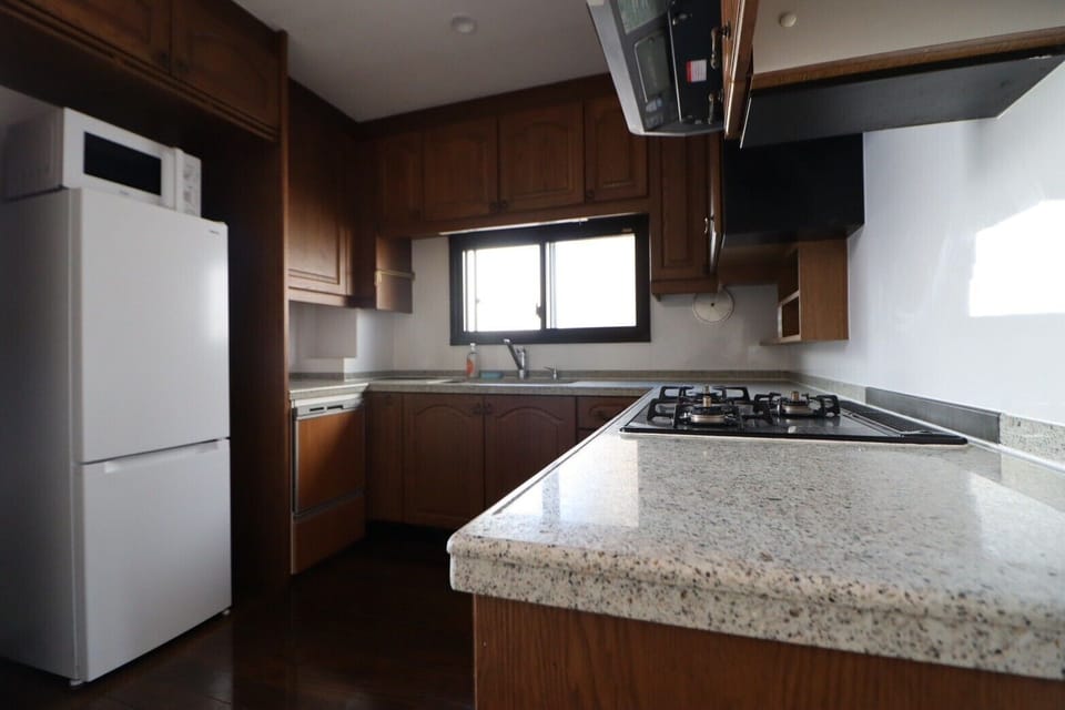 Apartment | Private kitchen | Full-size fridge, microwave, stovetop, electric kettle