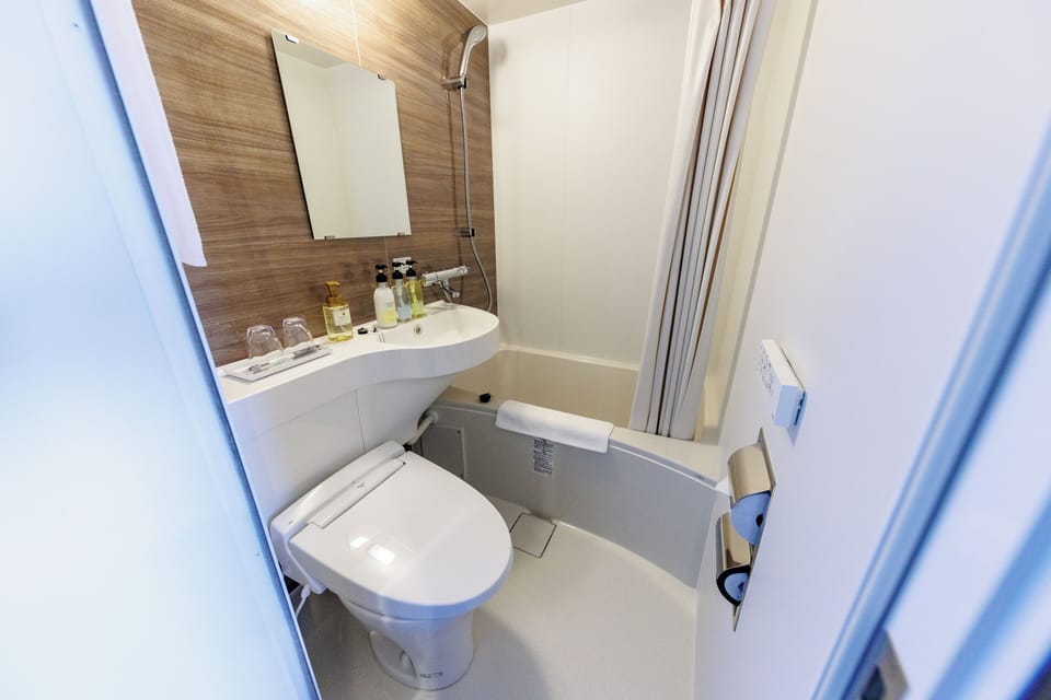 Combined shower/tub, hair dryer, slippers, towels