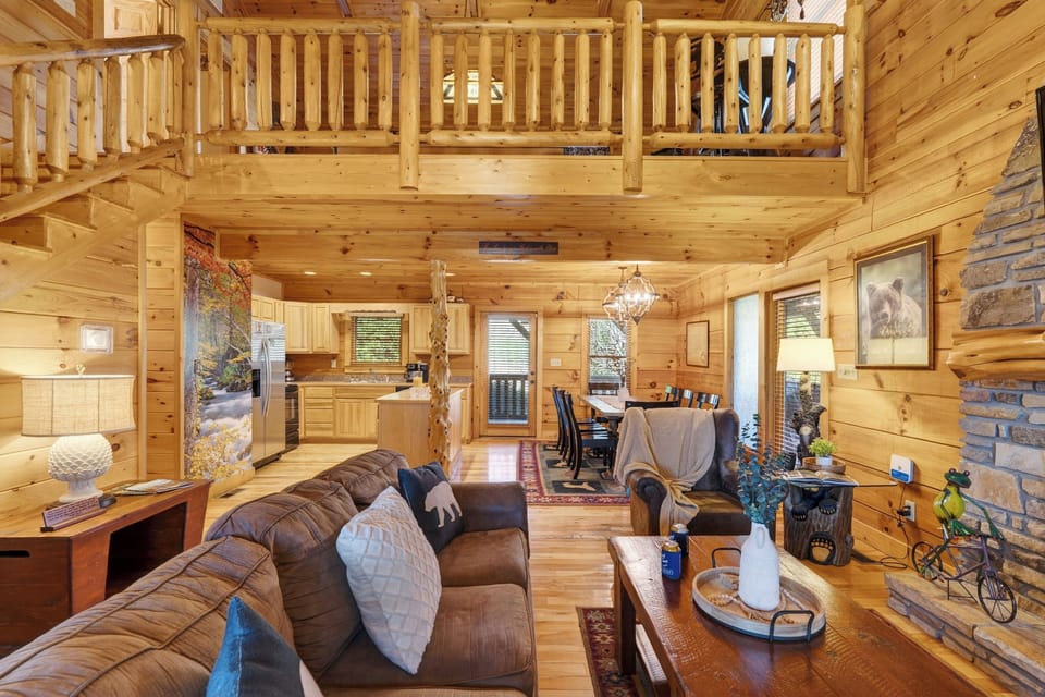 Perspective from the living area looking toward the dining and kitchen zones.