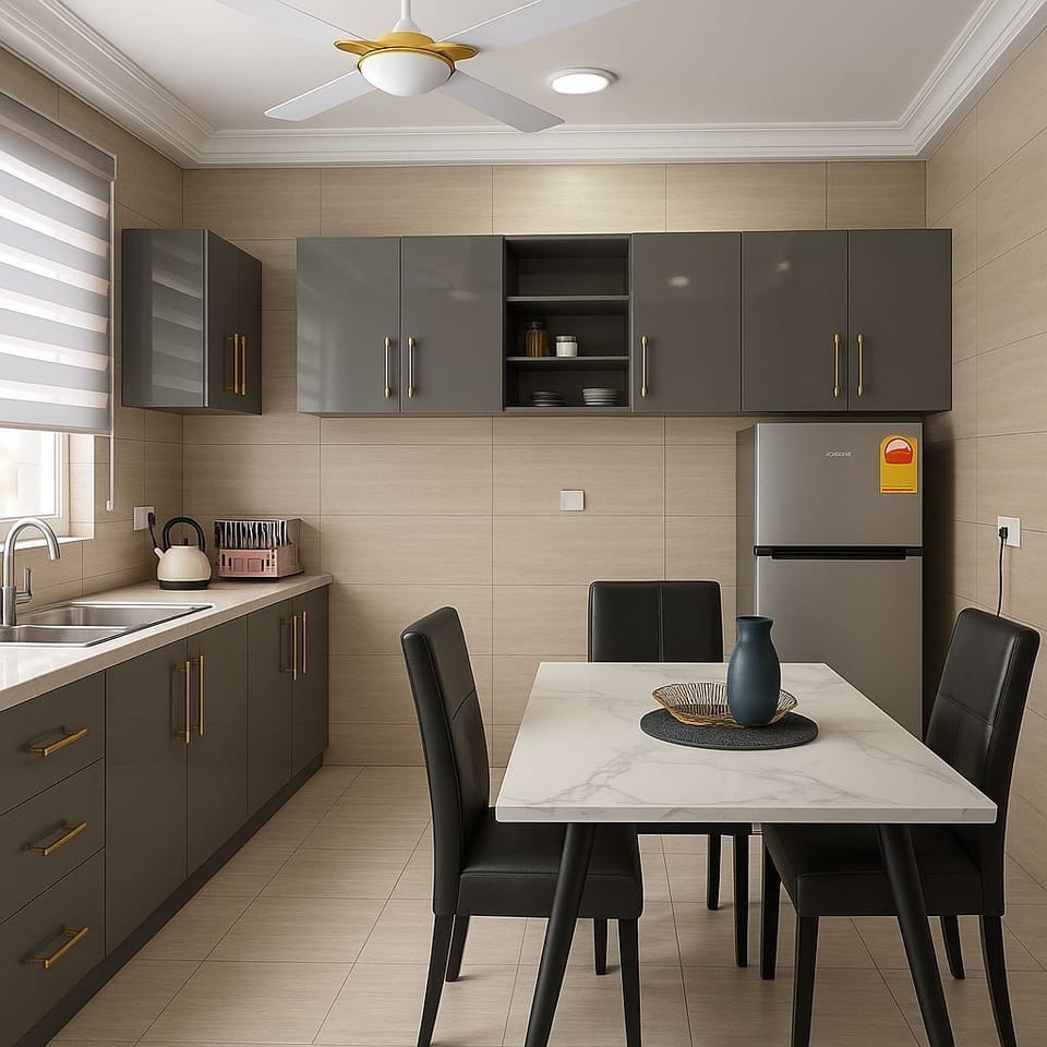 Deluxe Apartment, City View | Private kitchen | Full-size fridge, microwave, dishwasher, cookware/dishes/utensils