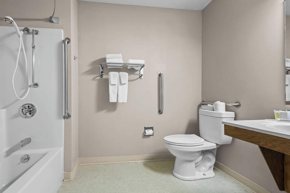 Bathtub, free toiletries, hair dryer, towels