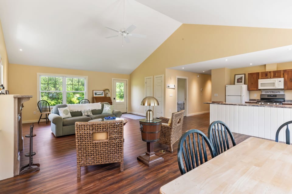 From dining table looking towards living area and kitchen
