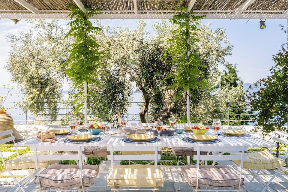 All set for lunch on the shady sea-view terrace outside the living and dining area.